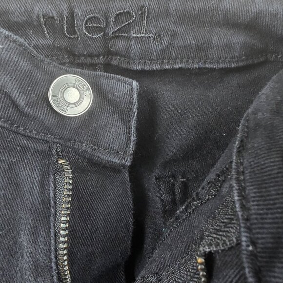 Rue21 Black Distressed High-Waist Bell Bottom Flare Jeans Cotton Blend - Picture 6 of 10